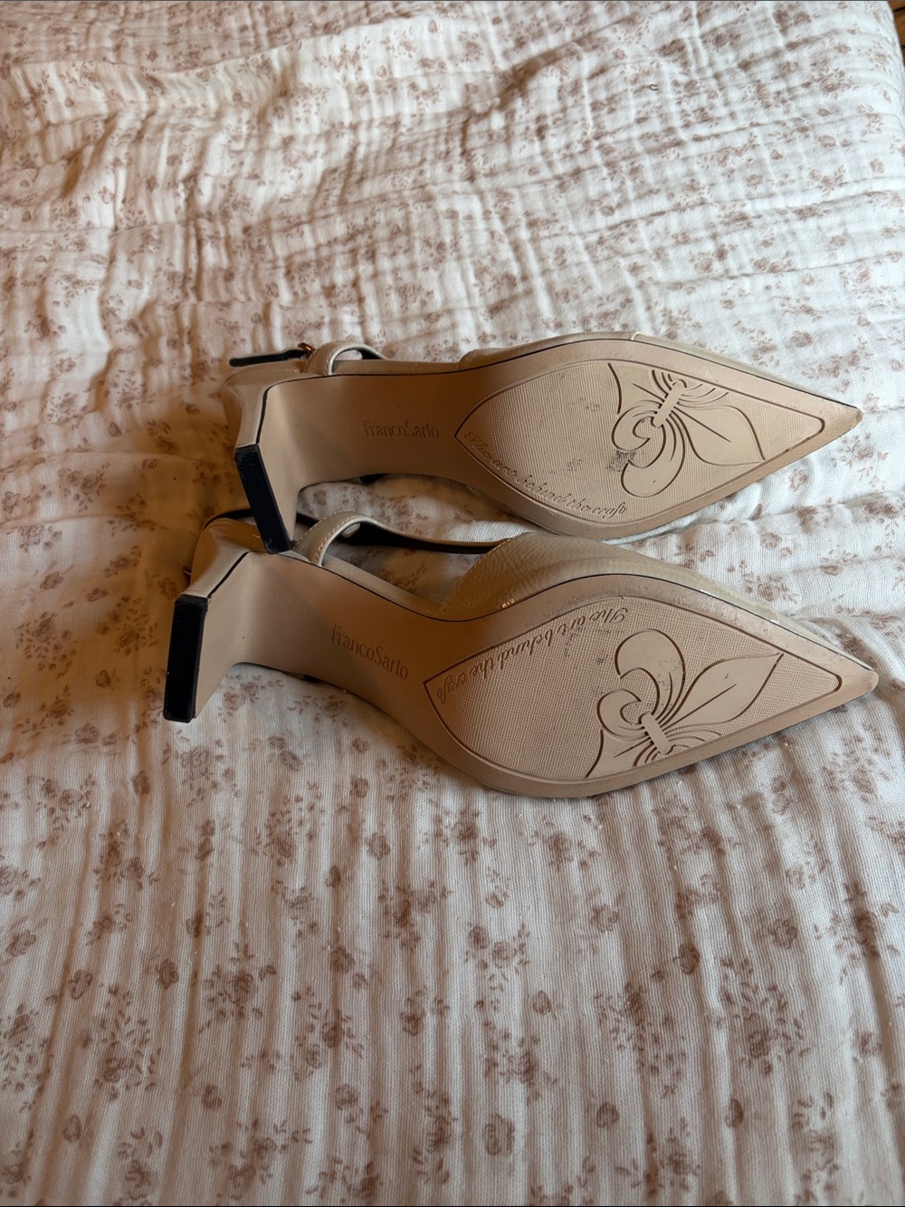 Franco Sarto Cream Patent Pointed Slingback Heels - Picture 17 of 17
